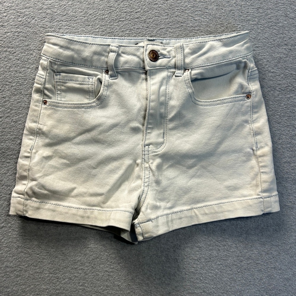 Forever 21 Denim Shorts Womens US 24‎ Light Blue High Rise Cuffed Stretch Casual